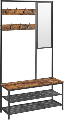 Produktbild von Famanu Kleiderständer mit Haken und Spiegelbank - 35 x 98 x 180 cm