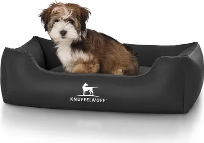 Produktbild von Knuffelwuff Kunstleder Hundebett Sidney M-L 85 x 63cm Schwarz
