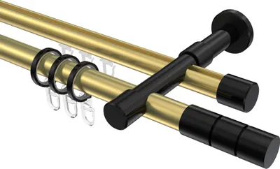 Produktbild von Interdeco Rundrohr-Innenlaufstange / Gardinenstange (Kombination) Messing-Optik / Schwarz, Typ Prestige Elanto (Rillenzylinder), 20 mm Ø 2-läufig, 220 cm