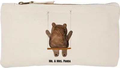 Produktbild von Mr. & Mrs. Panda Kosmetiktasche Bär Schaukel Größe S Klein - Weiß - Geschenk, Schlampermäppchen, Etui, Teddy, beauty case, Mäppchen, Kulturbeutel, kosmetiktäschchen