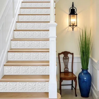 Image de Lot de 15 autocollants adhésifs pour marches d'escalier, avec un motif floral vintage
