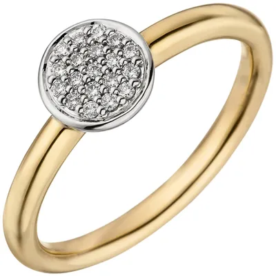 Produktbild von Gr. 56 - Damen Ring 585 Gold Gelbgold Weißgold bicolor 19 Diamanten Brillanten Goldring