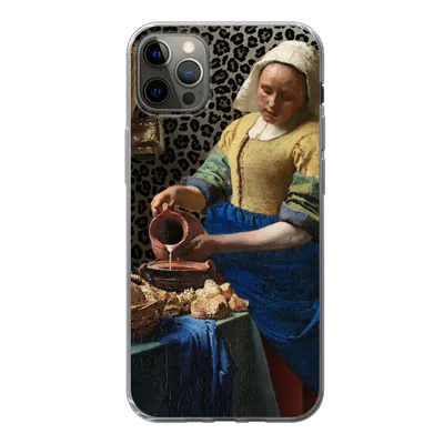 Produktbild von MuchoWow® Handyhülle Schutzhülle Hülle für iPhone 12 Pro Max Milchmädchen - Kunst - Pantherdruck - Vermeer - Gemälde - Alte Meister Silikon Softcase Handy Hülle - Hartschale