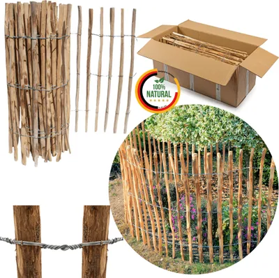 Obrázek produktu pro Plot z lískových oříšků Floranica Délka 5 m x výška 100 cm Plot z lískových oříšků Rozteč příček 12-14 cm Plot na kolečkách Plotový sloupek Zahradní plot
