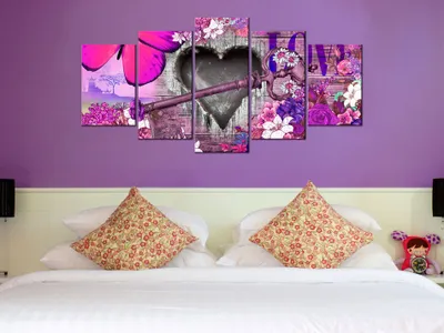 Produktbild von Akustikbild Blumen Herz 200x100 cm 5-teilige Bilder Akustikschaum Hochleistungsschallabsorber Schallschutz Leinwand 5 tlg Wandbild Raumakustik Schalldämmung f-A-0071-b-p