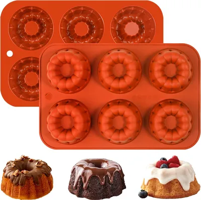Produktbild von Mini-Frucht-Silikon-Backform, kleine Bundt-Kuchenform, 2er-Pack, Bundt-Kuchenform 7 cm, 6 kleine Kuchenformen mit Antihaftbeschichtung, Kuchenbasisform, Tortenform