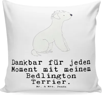 Produktbild von Mr. & Mrs. Panda Deko Kissen Bedlington Terrier Moment - Weiß - Geschenk, bedruckt, 40x40, Dekokissen Sofa, Polster, kuschelkissen