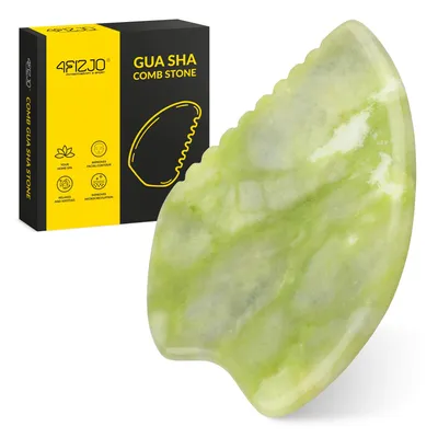 Produktbild von 4FIZJO Gua-Sha-Gesichtsmassage-Roller mit geriffelter Kante - Anti-Aging, Lymphdrainage, Grüner Jade