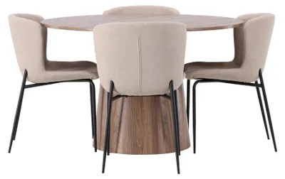 Produktbild von Lanzo Essgruppe Esstisch Natur 4 Stühle Bouclé beige.