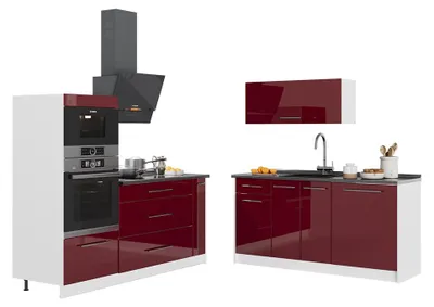 Produktbild von Küchenzeile Vicco Fame-Line Bordeaux Hochglanz/Weiß 340 cm, AP Eiche, Model 63741