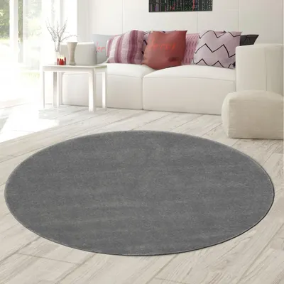 Immagine prodotto di Tappeto antracite chiaro tinta unita moderno morbido accogliente stile living dimensioni - 160 cm rotondo