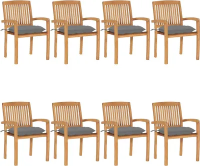 Produktbild von vidaXL Stapelbare Gartenstühle mit Kissen 8 Stk. Massivholz Teak