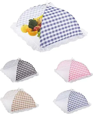 Image de Uniqoos® : Lot de 4 protections anti-mouches pop-up, dimensions 32 x 31 cm, couvercles pliables en filet, multicolores, pour protéger les gâteaux et les pique-niques