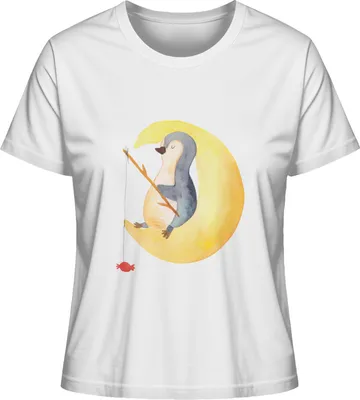 Produktbild von Mr. & Mrs. Panda Damen Oberteil Pinguin Mond Größe XL - Weiß - Geschenk, Kurzarmshirt, Süßigkeiten, Sommershirt, Basic Shirt, Angel, Erschöpft, Spruch