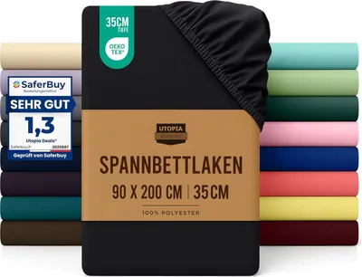 Produktbild von Utopia Bedding - Spannbettlaken 90x200cm - Schwarz - Gebürstete Polyester-Mikrofaser Spannbetttuch - 35 cm Tiefe Tasche