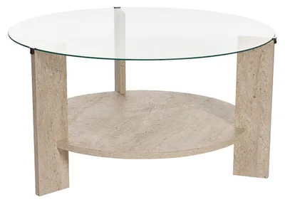 Produktbild von Couchtisch aus gehärtetem Glas - Travertin-Effekt Beige - SENIRA