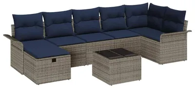 Image de Ensemble de canapé de jardin avec coussin 8 pcs Gris Poly rotin