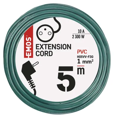 Prodlužovací kabel 5 m / 1 zásuvka / zelený / PVC / 1 mm2