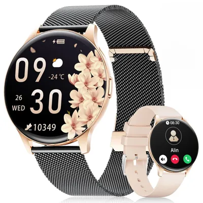 Produktbild von Smartwatch Damen mit AMOLED Display IP68 100+ Sportmodi und Telefonfunktion Herzfrequenz Schlafmonitor für iOS Android Schwarz