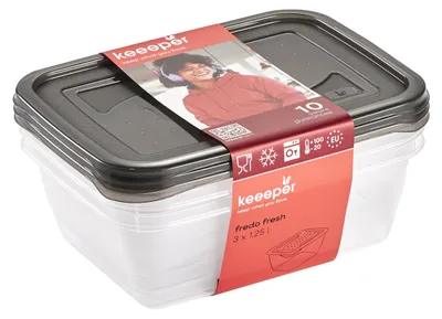 Produktbild von keeeper Fredo, Container, Rechteckig, 1,25 l, Schwarz, Transparent, Polypropylen (PP), -20 - 100 °C