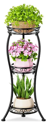 Produktbild von 3-stufiger Blumenständer aus Metall, 88 cm, modernes Pflanzenregal für Wohnzimmer, Balkon, Terrasse und Garten