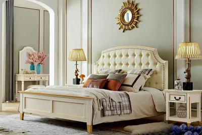 Produktbild von Weißes Schlafzimmermöbel Set mit Komfortbett Nachttischen Modern Schminktisch