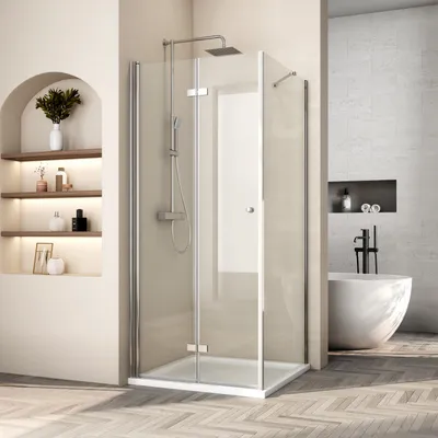Obrázek produktu pro Sprchový kout Heilmetz 90x90 cm rohový vstupní sprchový kout skládací dveře a boční panel bezpečnostní sklo ESG s nano vrstvou (výška: 185 cm)