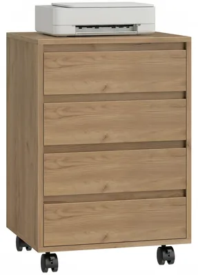 Image de Meuble de bureau sur roulettes, classeur avec 4 tiroirs, en bois, dimensions : 46 x 40 x 65 cm, couleur marron café