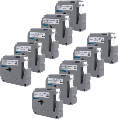 Produktbild von DULA Etikettenband - Kompatibel mit Brother P-Touch M-K231 - 10 Stück - Schwarz auf weiß - 12mm x 8m