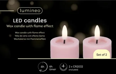 Produktbild von LED Teelichter 4,4x5cm mit Timer Wachs 2 Stück Rosa / Warmweiß