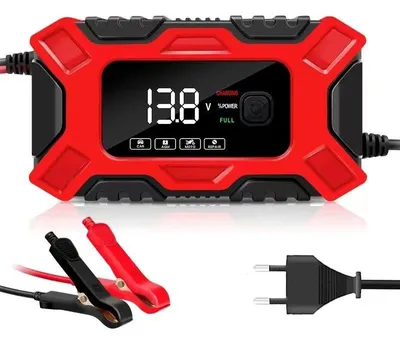 Zdjęcie produktu dla Ładowarka do akumulatorów samochodowych i motocyklowych – inteligentna ładowarka impulsowa 12 V – wyświetlacz LCD – wtyczka UE – ciemnoszara