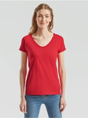 Produktbild von Fruit Of The Loom Damen Iconic 150 V-Ausschnitt T T-Shirt Rot - XS