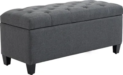 Produktbild von Fortuna Lai Sitzbank Polsterbank mit Stauraum 100 x 40 x 44 cm, Truhenbank aus leinenartigem Polyester und Gummiholz in Dunkelgrau