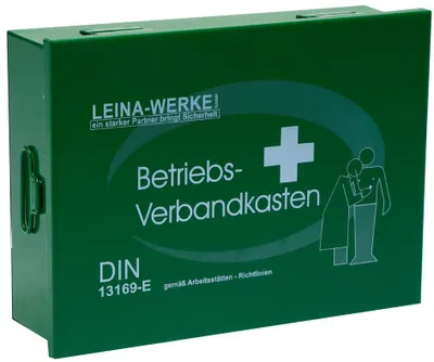 Produktbild von LEINA Betriebsverbandkasten Inhalt DIN 13169 grün Stahlblech
