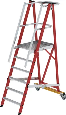 Obrázek produktu pro Skládací a pojízdný žebřík z laminátu a hliníku s madlem z laminátu, 6 příček