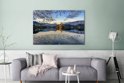 Produktbild von OneMillionCanvasses® - Leinwandbilder - 140x90 cm, Sonne - See - Slowenien, Wandbilder Kunstdruck Wanddekoration - Foto auf Leinwand - Gemälde auf Holzrahmen
