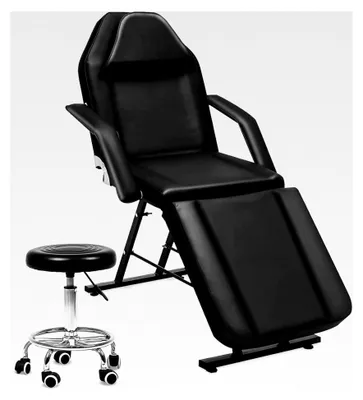 Produktbild von Massageliege Kosmetikliege klappbar höhenverstellbar 3 Zonen mit Kosmetikhocker 78 cm breit Massagebett aus Kunstleder belastbar bis 270 kg, Schwarz