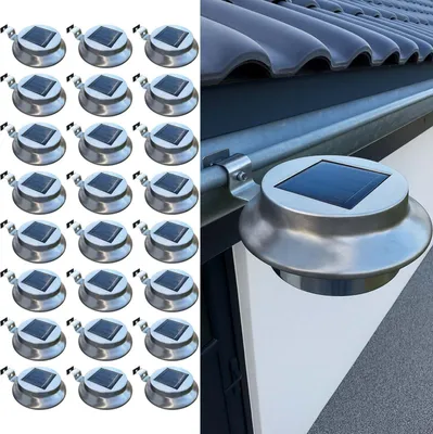 Produktbild von BURI Solar Edelstahl Dachrinnenleuchten 3-24 Stück | Außenleuchte LED Warmweiß | Solarleuchten wetterfest IP44 | Gartenbeleuchtung kabellos mit Dämmerungssensor, Variante:8x 3er-Set