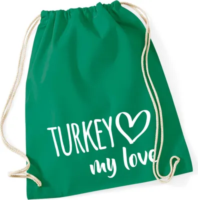 Produktbild von Huuraa Turnbeutel Turkey my love 12 Liter Kelly Green Baumwolle Rucksack Geschenkidee