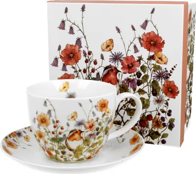 Produktbild von DUO FLORAL Jumbobecher 470 ml WILD BIRD mit Untertasse, New Bone China Porzellan