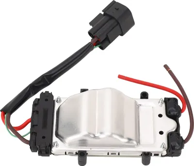 A car part, specifically a cooling fan control module, is shown against a white background.