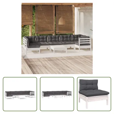 Produktbild von The Living Store 8-tlg. Garten-Lounge-Set mit Kissen Weiß Kiefernholz