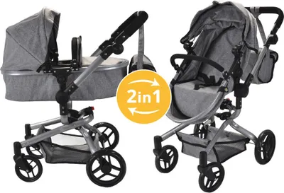 Produktbild von Bandits & Angels Puppenwagen Grau Modern Angel 2in1 Grau ab 3 Jahren – Puppenbuggy – Für Mädchen – Verstellbarer Schieber 48-81 cm – Komplett zusammenklappbar – Mit Einkaufskorb