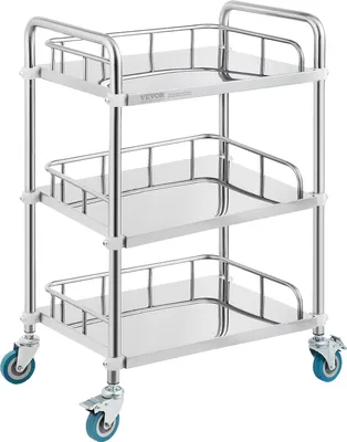 Produktbild von VEVOR Labor-Rollwagen, Rollwagen aus Edelstahl mit 3 Ablagen, Labor-Servierwagen mit Lenkrollen, Servierwagen Dentalwagen für Klinik, Labor, Krankenhaus, Salon, 670 x 395 x 867 mm