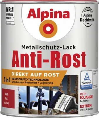 Produktbild von Alpina Metallschutz-Lack Anti-Rost 750 ml rot matt