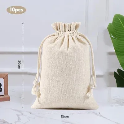Produktbild von Baumwollsäckchen, 10 Stück mit Kordelzug, 20 x 15 cm, kleine Stoffsäckchen für Geschenke, Schmuck und mehr (Beige)