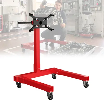 Obrázek produktu pro YRHome Červený držák motoru 570 kg, otočný o 360° a aretovatelný, 4 otočná kolečka, nastavitelné montážní ramena, robustní ocelová konstrukce pro dílnu a hobby