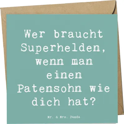 Produktbild von Mr. & Mrs. Panda Grußkarte Spruch Patensohn Held - Meeresbrise - Geschenk, Glückwunschkarte, Patenschaft, herzerwärmende Sprüche, Familienheld, Klappkarte, faltkarte