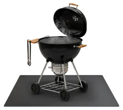 Zdjęcie produktu dla Podkładka pod grill – metalowa – czarna – 100 x 70 cm – ognioodporna płyta ochronna – płyta chroniąca przed wysoką temperaturą – do użytku na zewnątrz – taras – akcesoria do grilla