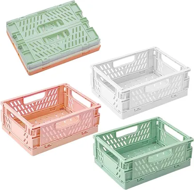 Image de Boîtes/paniers de rangement pliables, lot de 3, 20 x 15 x 9 cm, empilables et peu encombrants, pour le bureau, la salle de bains, la cuisine et la maison, couleur rose